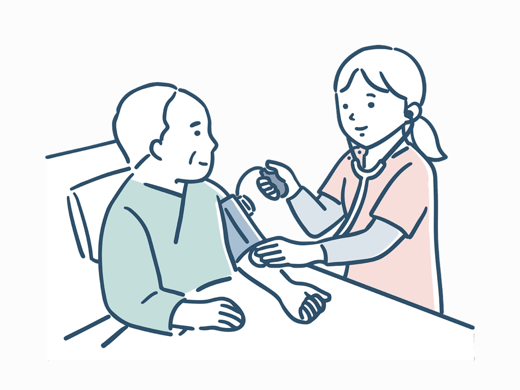 看護師が血圧測定しているイラスト