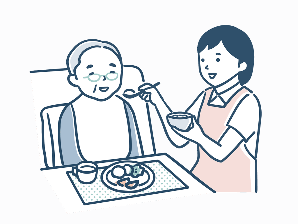 看護師が食事介助しているイラスト